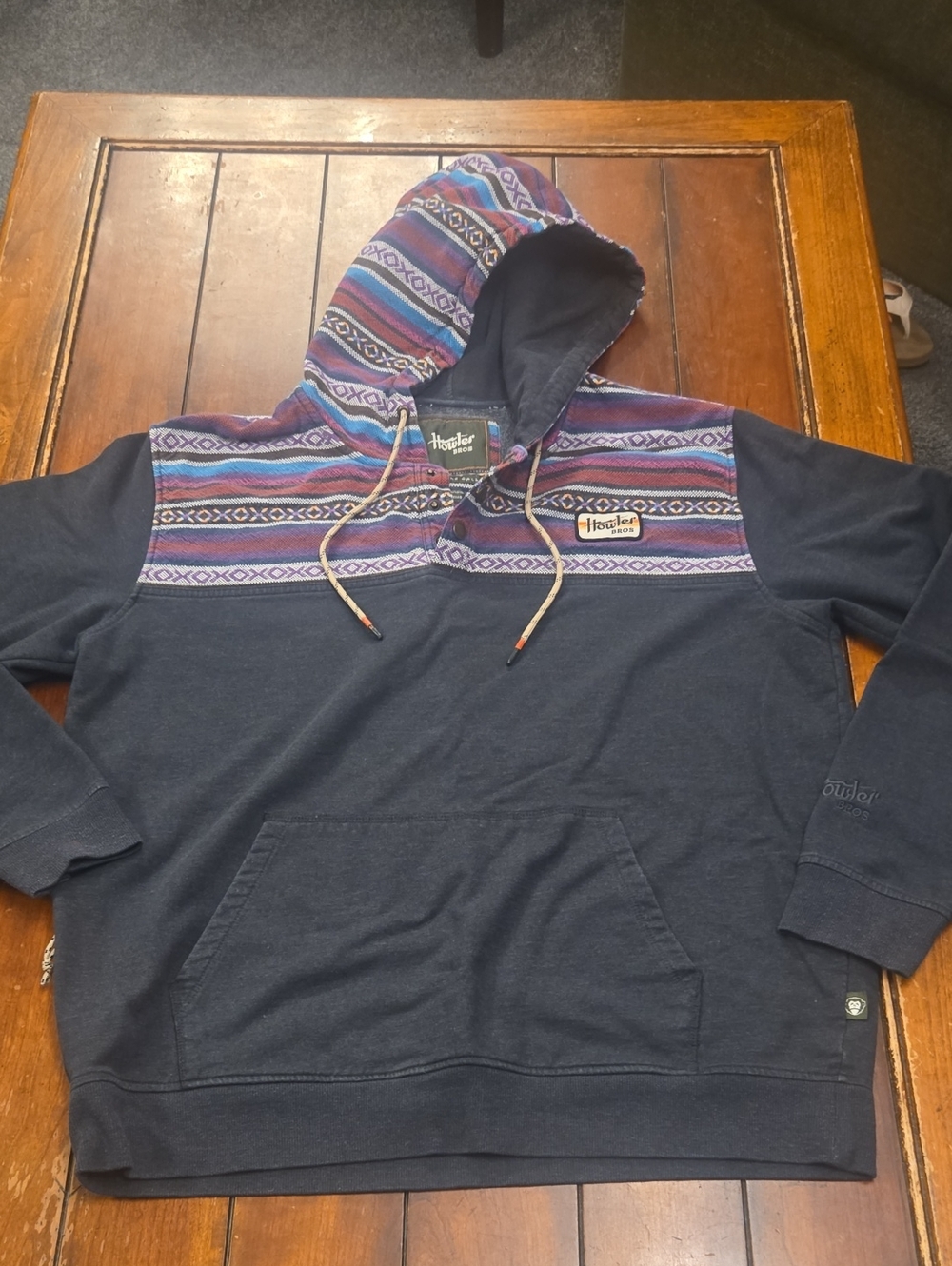 Howler Brothers Grey Shaman Hoodie with Multicolor Aztec Yoke
